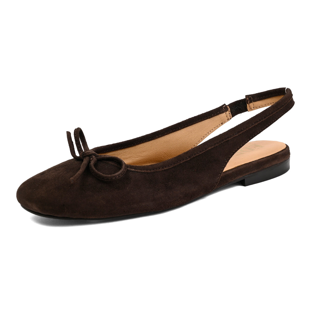 Brown goat Suede Ballerina Slingback with bow