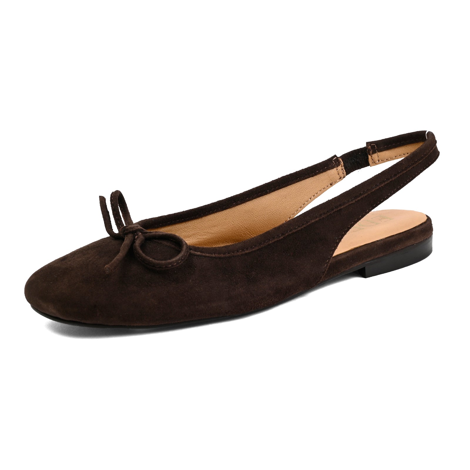 Brown goat Suede Ballerina Slingback with bow